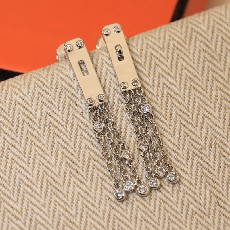 18K Hermes Diamond Kelly Gavroche Earrings
