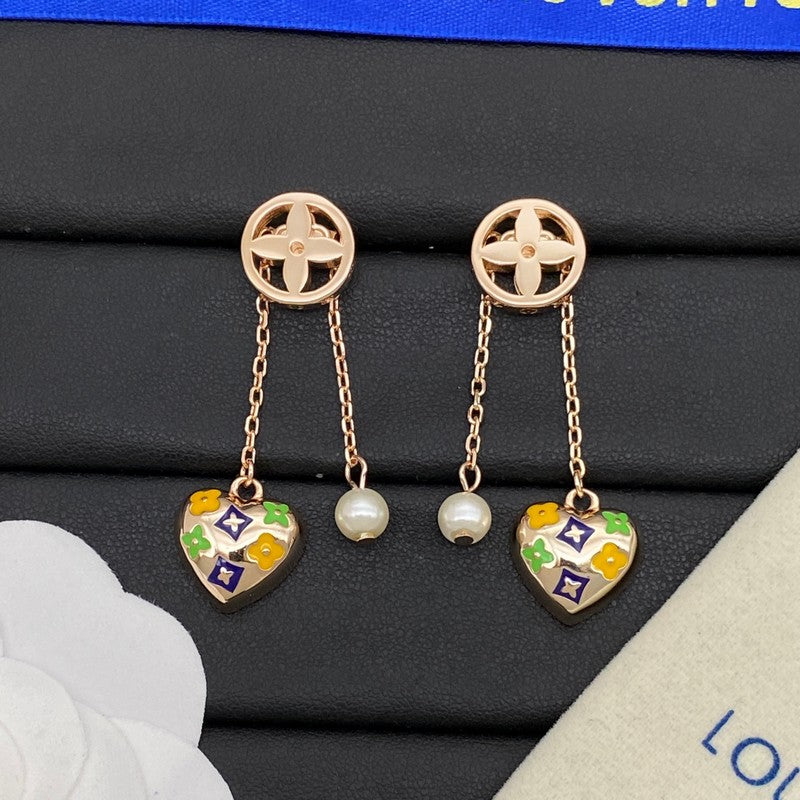 18K Louis Vuitton Diamond Pearl Drop Earrings