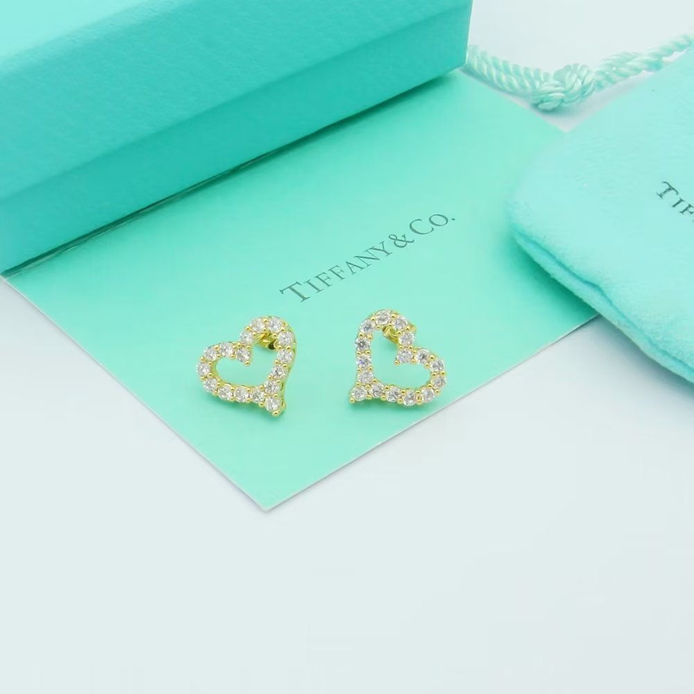 18K Tiffany Heart Diamonds Earrings