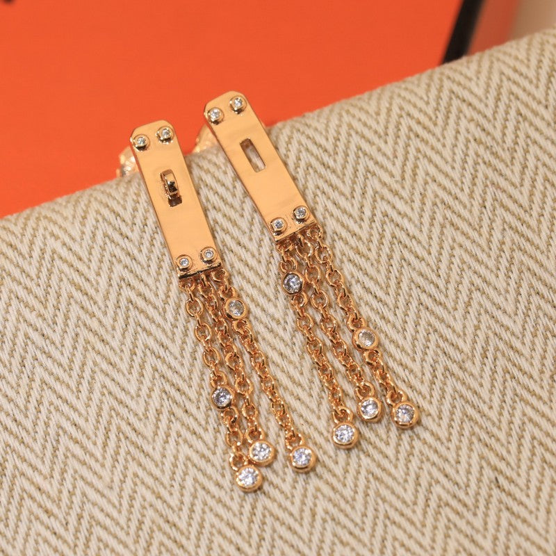 18K Hermes Diamond Kelly Gavroche Earrings